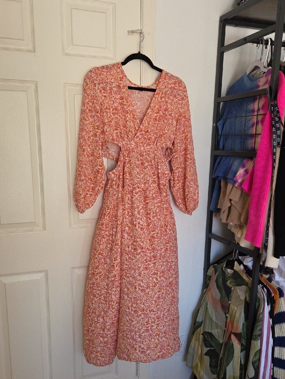 Old Navy Floral Cutout Midi Dress in Peach
